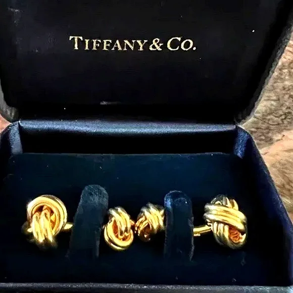 18K Tiffany & Co. Love Knot Yellow Gold Cufflinks - Picture 1 of 6